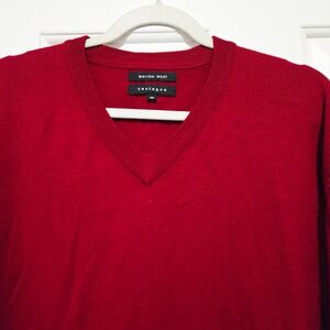 Castagne Merino Wool Sweater 3X Red Cozy Knit V-Neck Classic